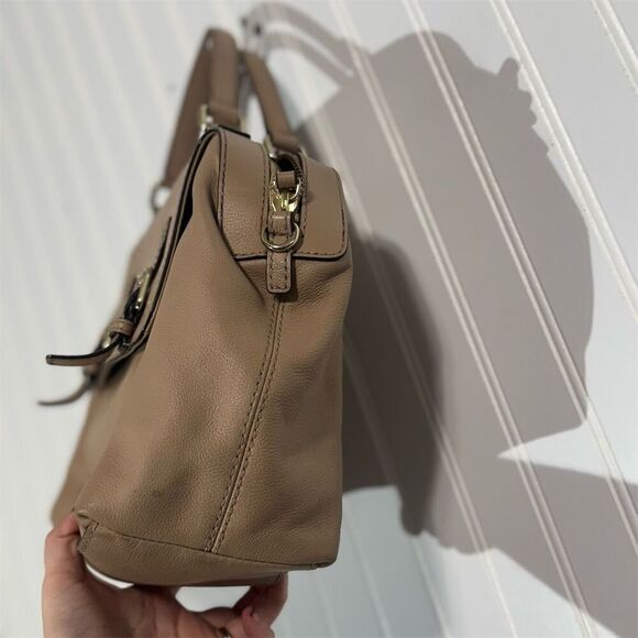 Kate Spade New York Taupe Leather Satchel Handbag Buckle Flap Top Handle Medium - Picture 4 of 8